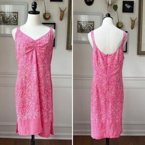 Blue Ginger Lightweight Airy Pink Print Rayon Hawaiian Sun Dress $100 L
